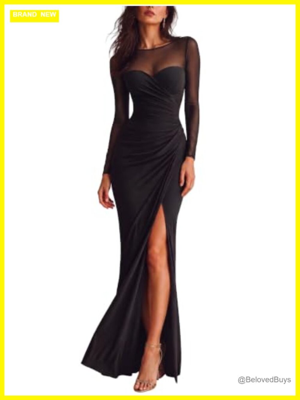 Women's Mesh Sheer Bodycon Maxi Dress Long Sleeve Formal Wedding Guest